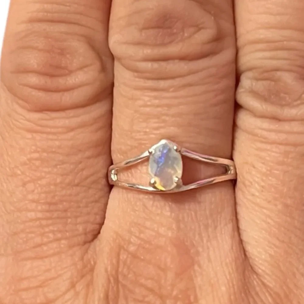 Genuine Faceted Ethiopian Opal Sterling Silver Ring Size 8